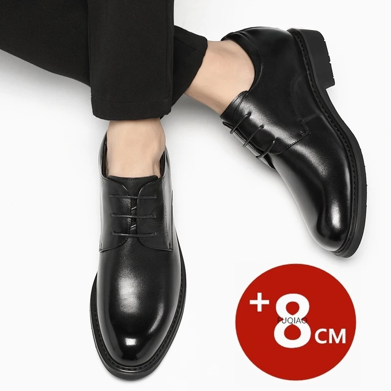 

Men Business Elevator Shoes Real Cowhide Invisible Height Increasing Shoes with 3/6/8CM Height Boost Breathable Comfortable