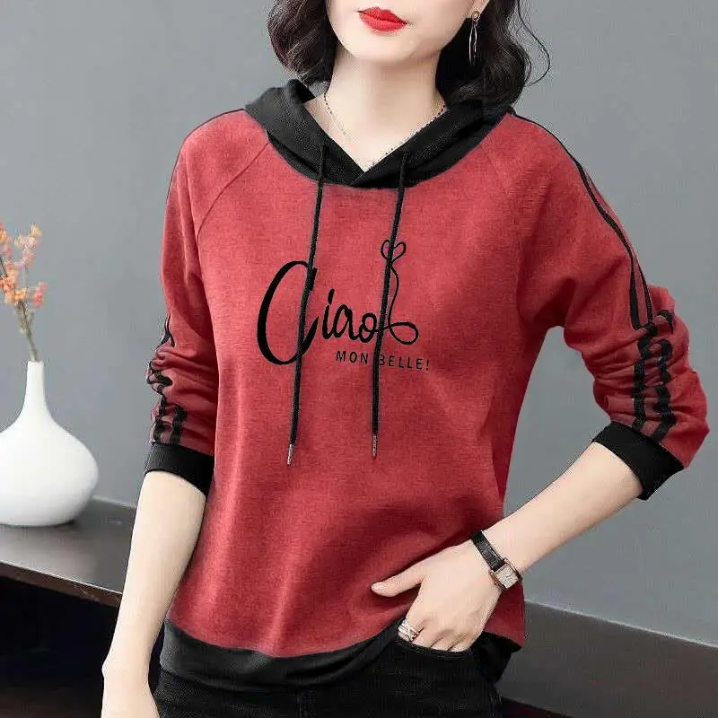 Vintage Korean Printed Spliced Long Sleeve Hoodies Women's Clothing Casual Spring Summer Loose All-match Sweatshirts for Female