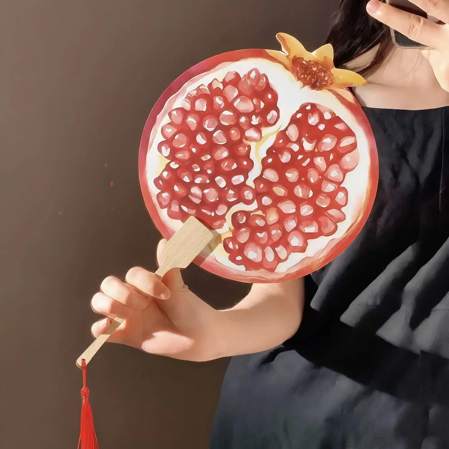 Red Pomegranate Fan Handheld Summer Cooling Fruit Fan Portable Women's Fan High Aesthetic Value for Personal Use BEAUTISKY