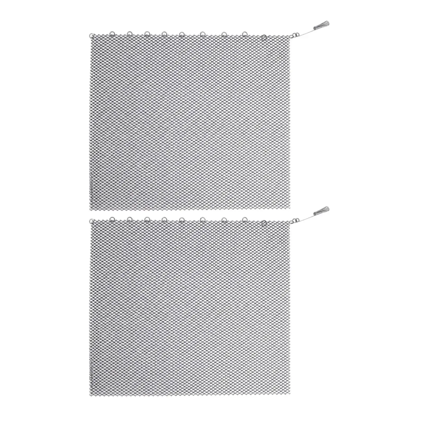 2 Pieces Fireplace Curtain Heat-Resistant Ember Guard Guard Mesh Curtain Fireplace Screen with Pull Handle Wall-Mounted Heavy
