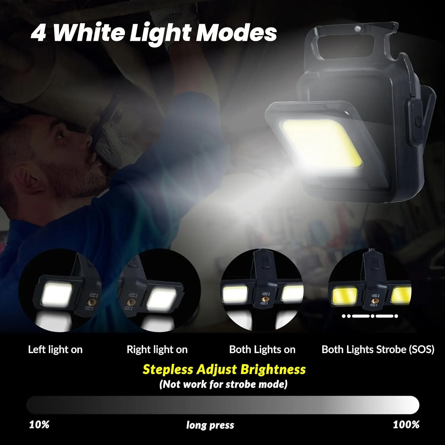 Mini Flashlight Keychain Light COB Work Light USB Rechargeable Lamp with 90° Foldable Side Lights Super Bright Portable Lanterns