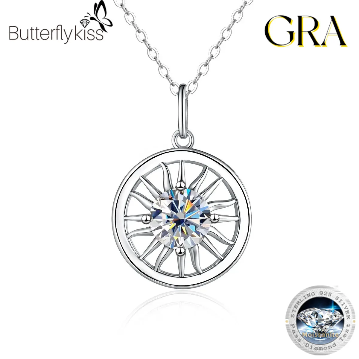 

Butterflykiss, серебро 925 пробы, 1 карат, муассанит, солнцезащитное ожерелье, нишевое круглое простое мужское и женское ожерелье на ключицу для пар
