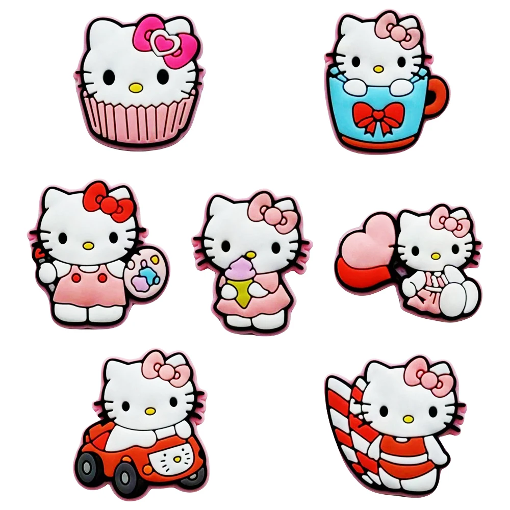 7/9PCS Cute hello kitty Shoe Charm Mix Wholesale PVC Decoration beach bag Buckle Sandal Shoe Detachable Waterproof To Xmas Gift