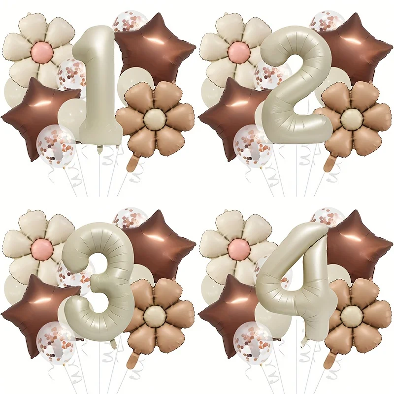12 teile/satz Daisy Folienballon 40 zoll Creme Anzahl Braun Stern Alles Gute Zum Geburtstag Aluminiumfolie Ballon Geburtstag Party Hochzeit Dekorationen