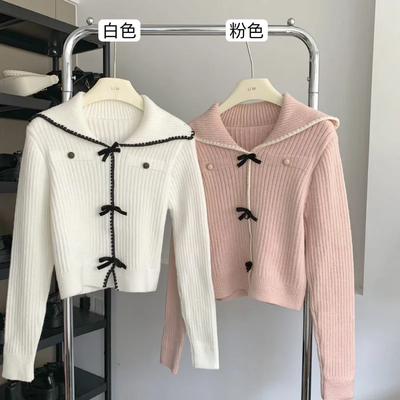 Bow Button-down Cardigan Women's Aesthetic Sweet Girly Sweater Knitted Button Cardigan Women New Tops