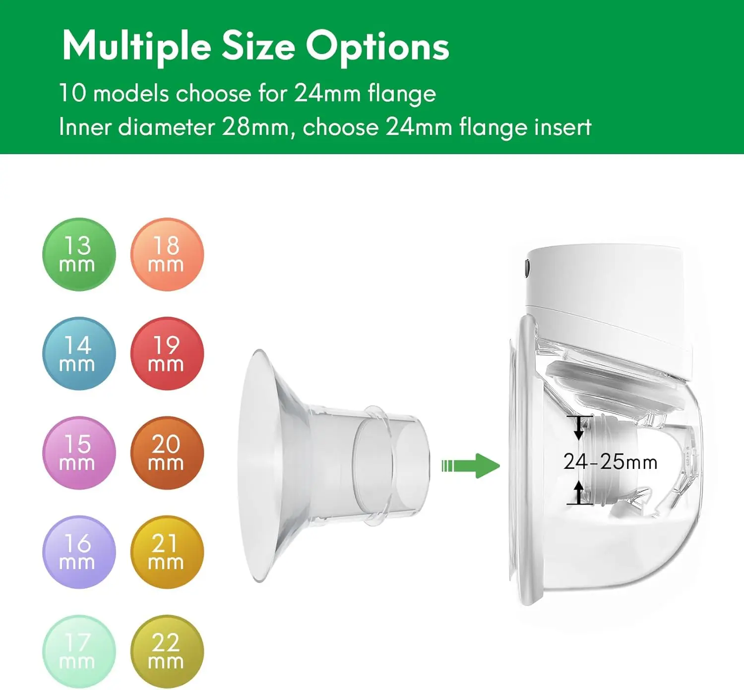 Wearable Wearable Breast Pump, Inserções de Flange, Compatível com Momcozy, XIMYRA, YOUHA, 13mm, 15mm, 17mm, 18mm, 19mm, 20mm, 21mm, 24mm