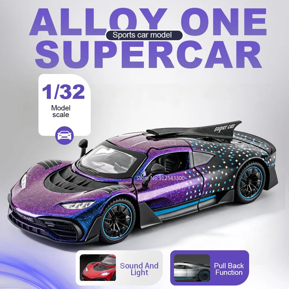 1:32 Scale One GT Car Model Toy Doors Opened Sound Light Models Pull Back Alloy Diecast Supercar for Friend Holiday Presents