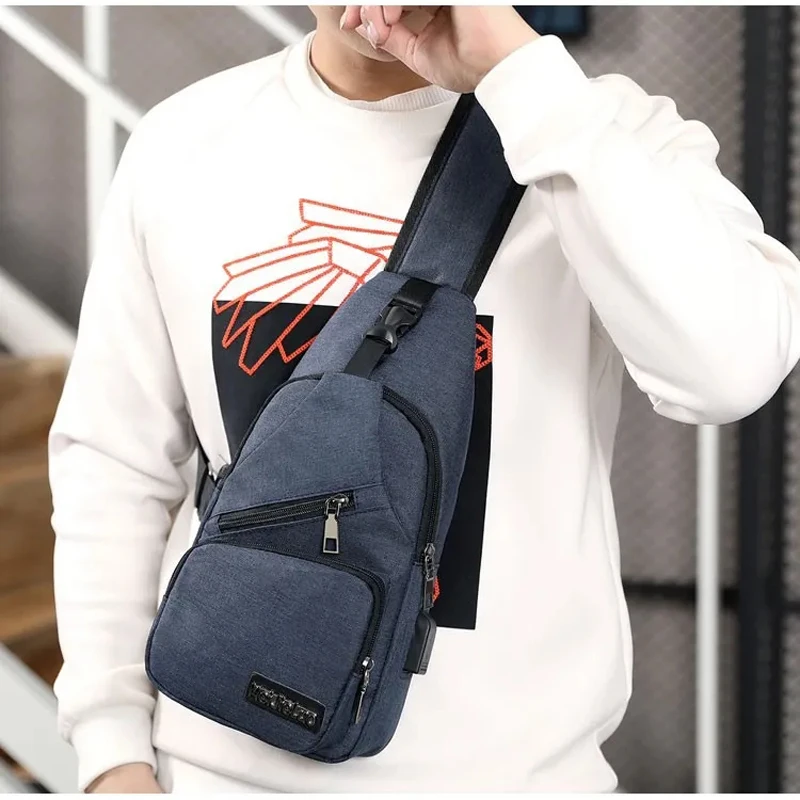 Bolso de pecho de lona para hombre, bolsa cruzada informal con carga USB, deportes, ciclismo, correr, fiesta, viaje, 2024