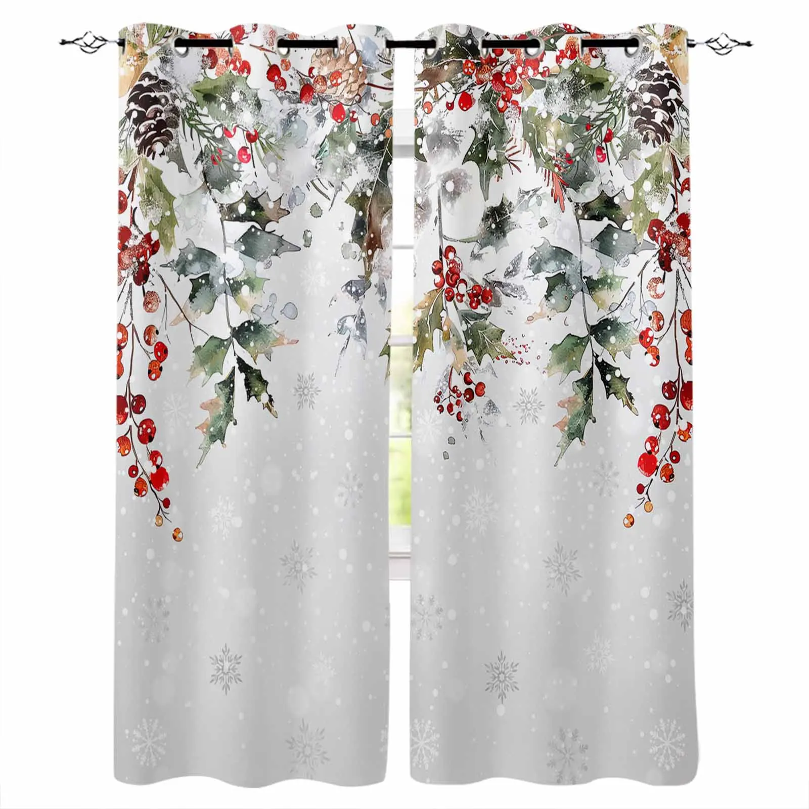 

Christmas Pine Berry Eucalyptus Leaf Snowman Blackout Curtains For Living Room Bedroom Window Treatment Blinds Drapes