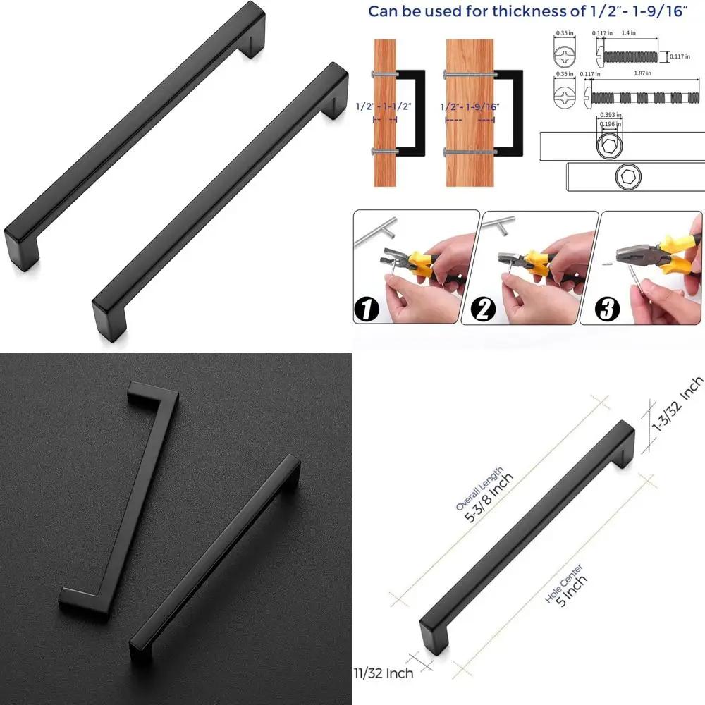 

Матовые черные тонкие квадратные ручки для ящиков для кухонных шкафов, 5 дюймов от центра до центра, 30 шт. прочная фурнитура