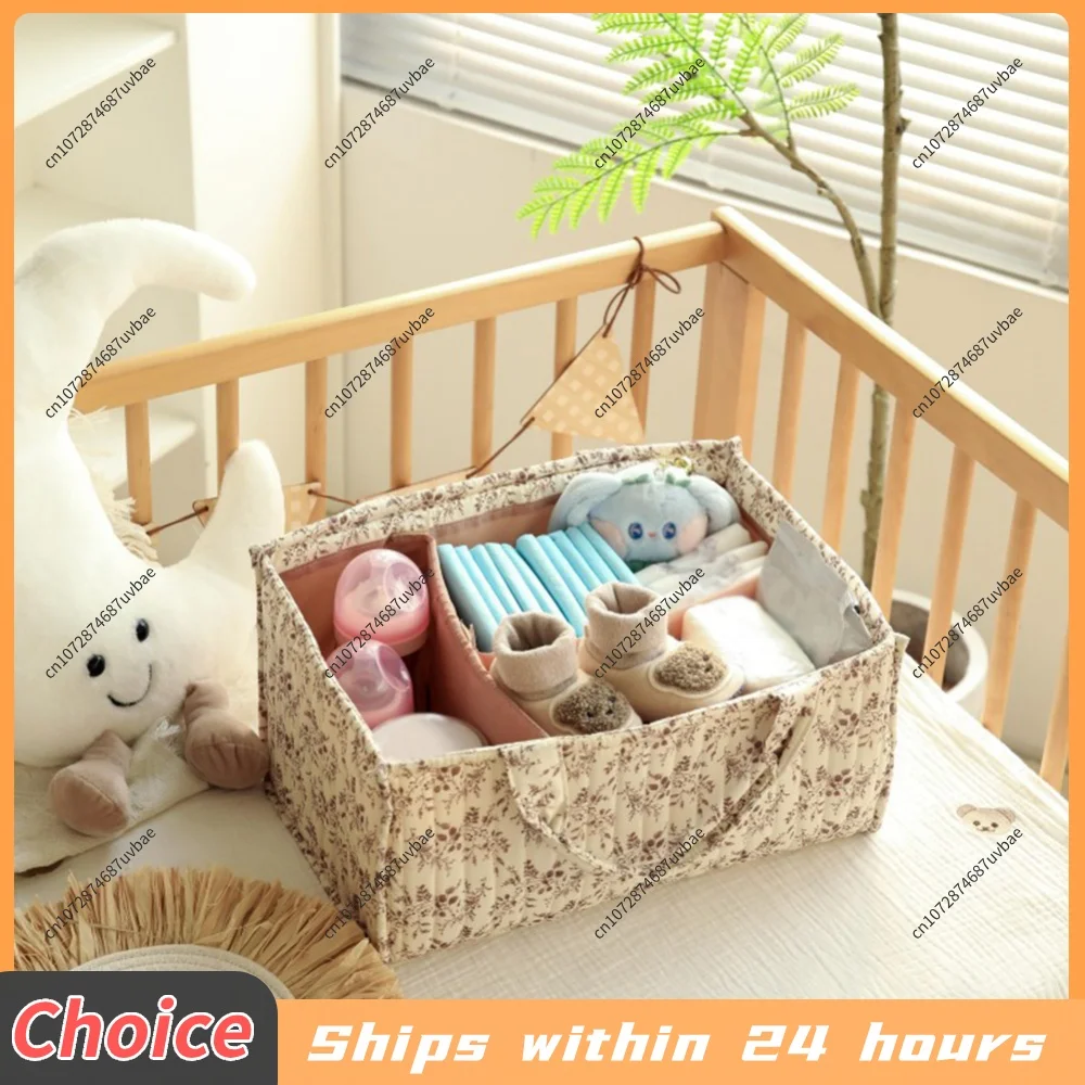 Floral Nursery Storage Basket with Removable Divider Portable Holder Tote Bag for Baby Wipes Newborn Essentials Must Haves