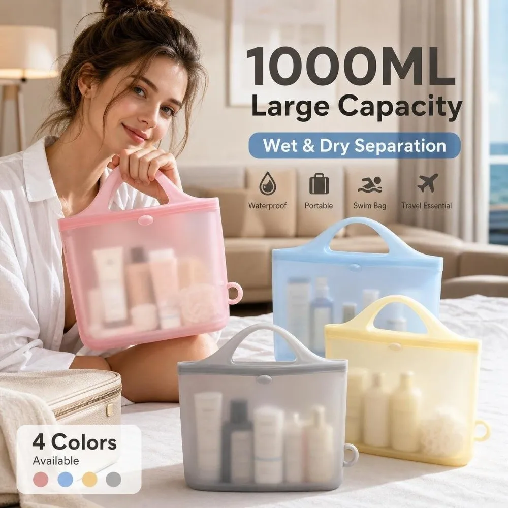 Waterproof Travel Bag Toiletry Bag 1000ml Capacity Leakproof Waterproof Swim Bag with Scale Silicone Refrigerator Storage Bag