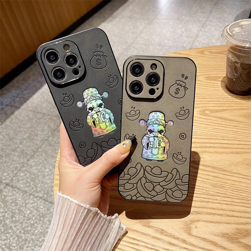 Luxuriöse Handyhülle mit Laser-Lederstruktur, für iPhone 17, Air 16, 15, 14, 13, 12, 11, Pro Max, stoßfeste Schutzhülle