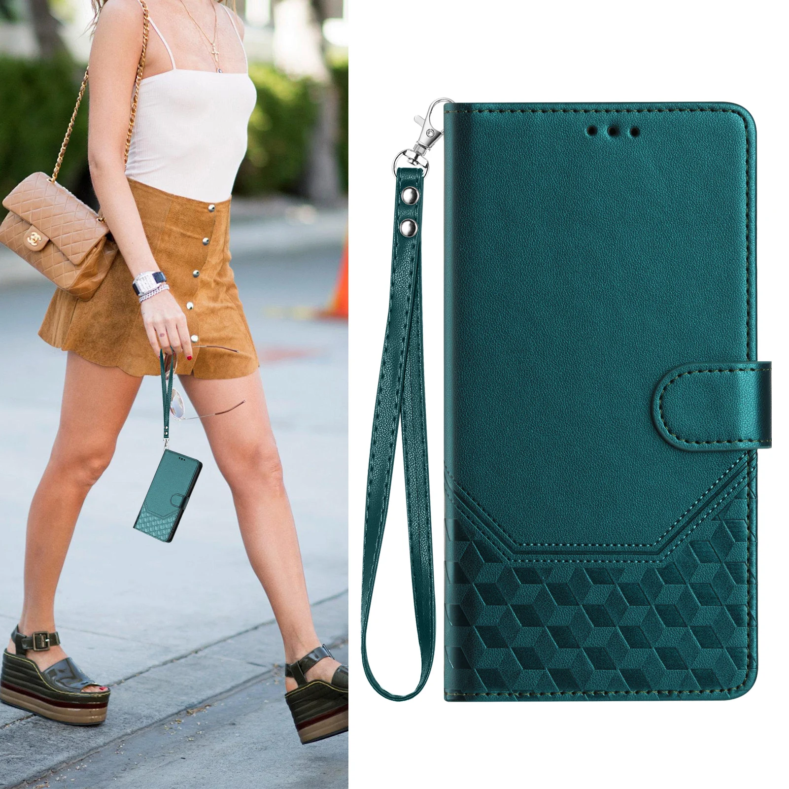 Crossbody Wallet Case For OPPO Realme C67 C65 C63 C61 C55 C53 C51 C33 C30 C25 C21 C20 C15 C12 Leather Lanyard 3 Card Slots Cover