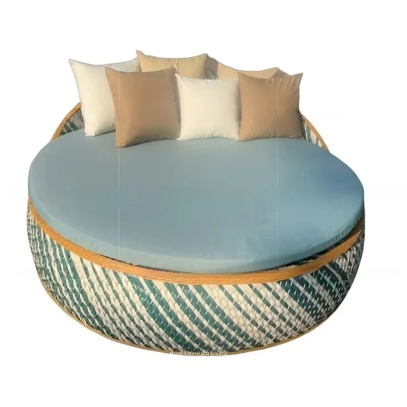 Custom outdoor sofa, rattan woven creative chair, outdoor garden, five-star hotel courtyard leisure bed, small furniture