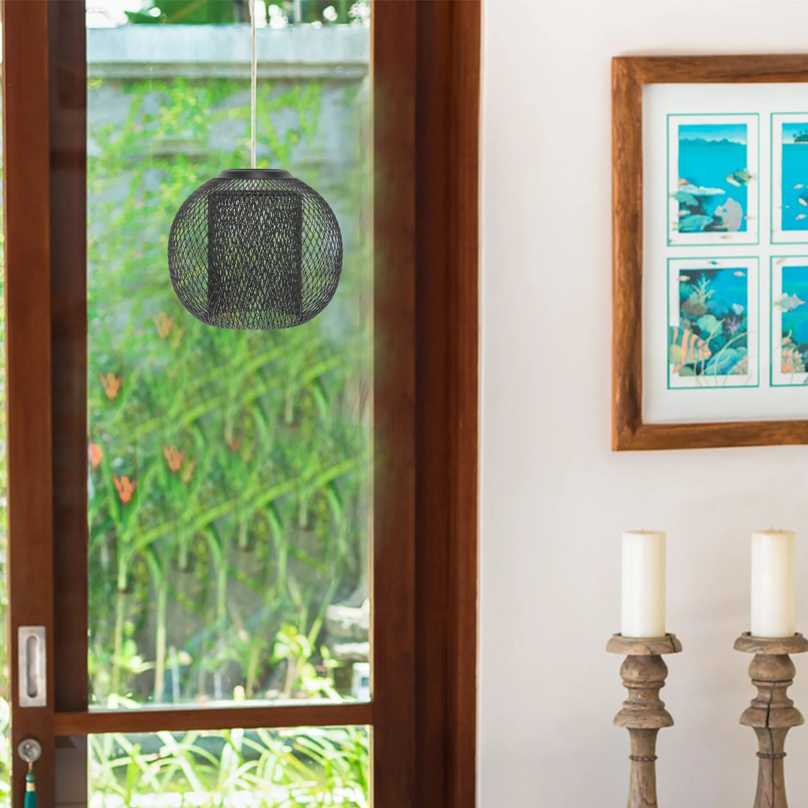 عاكس الضوء شبكة الحديد الحديثة هندسية طبقة مزدوجة معلقة غطاء خفيف للمنزل بار مطعم ظلال مصابيح الزخرفية #1