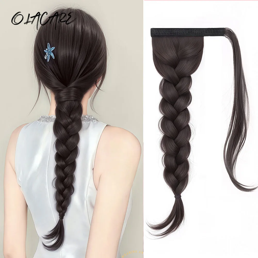 OLACARE Synthetic Ponytail Hair Extensions Black Hair Long Straight Braid Ponytail Wrap Around Ponytail Hairpiece Headwear Daily