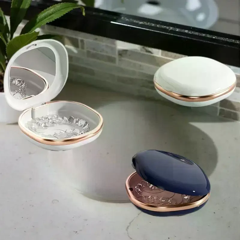 1 Pcs Braces Case With Mirror Dental Retainer Box Case Magnetic Aligner Mouth Guard Container For Teeth Travel False Denture Box