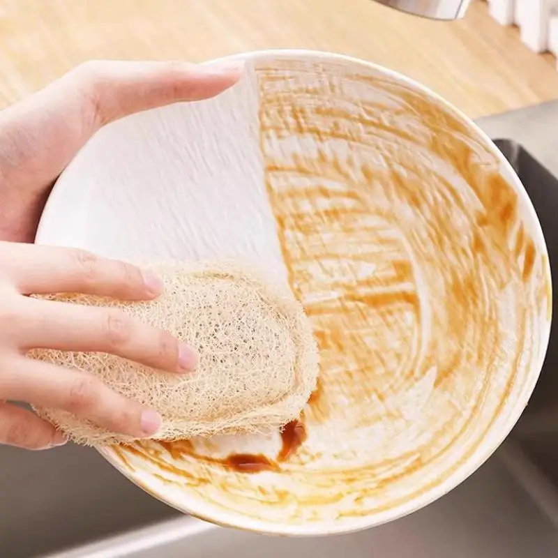 6 قطعة منشفة أطباق لوفا الطبيعية غسل القماش الإسفنج اللوف فرك الوسادة طبق وعاء النفط إزالة البقع الغسيل المطبخ نظيفة BrushesPad