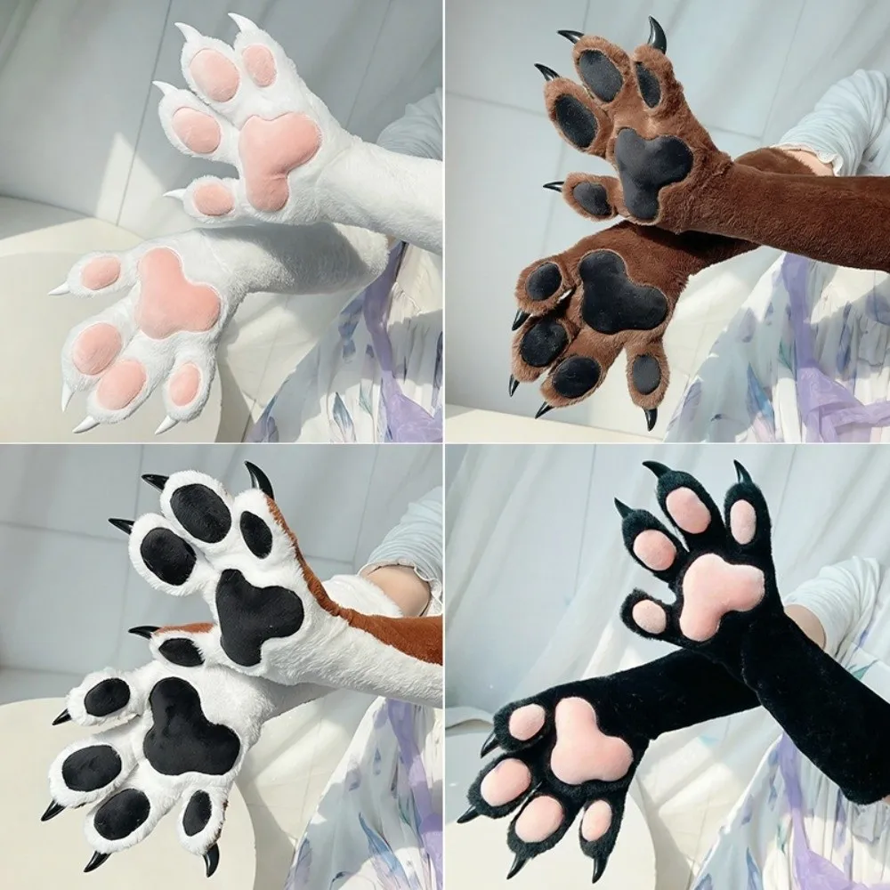 ノベルティ厚手獣の爪グローブ-ロングファーリーコスプレコスチュームグローブ-暖かいコスプレ小道具-猫の爪ミトン-ハロウィンパーティー