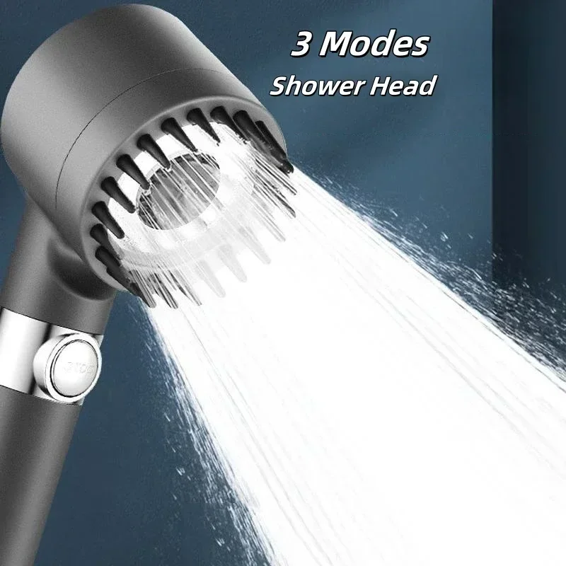 

High Pressurized Filter Shower Head 3-mode Adjustable Spray With Massage Brush Rain Faucet Shower Set Bathroom Accessory