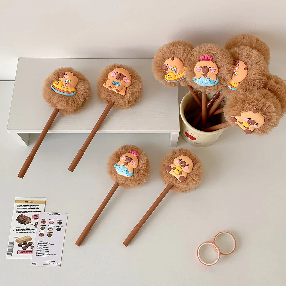 

2/4pcs Cute Cartoon Capybara Round Head Pen 1.0mm Blue Fast-Drying Writing Pen Students School Stationery Children's Gift Pen