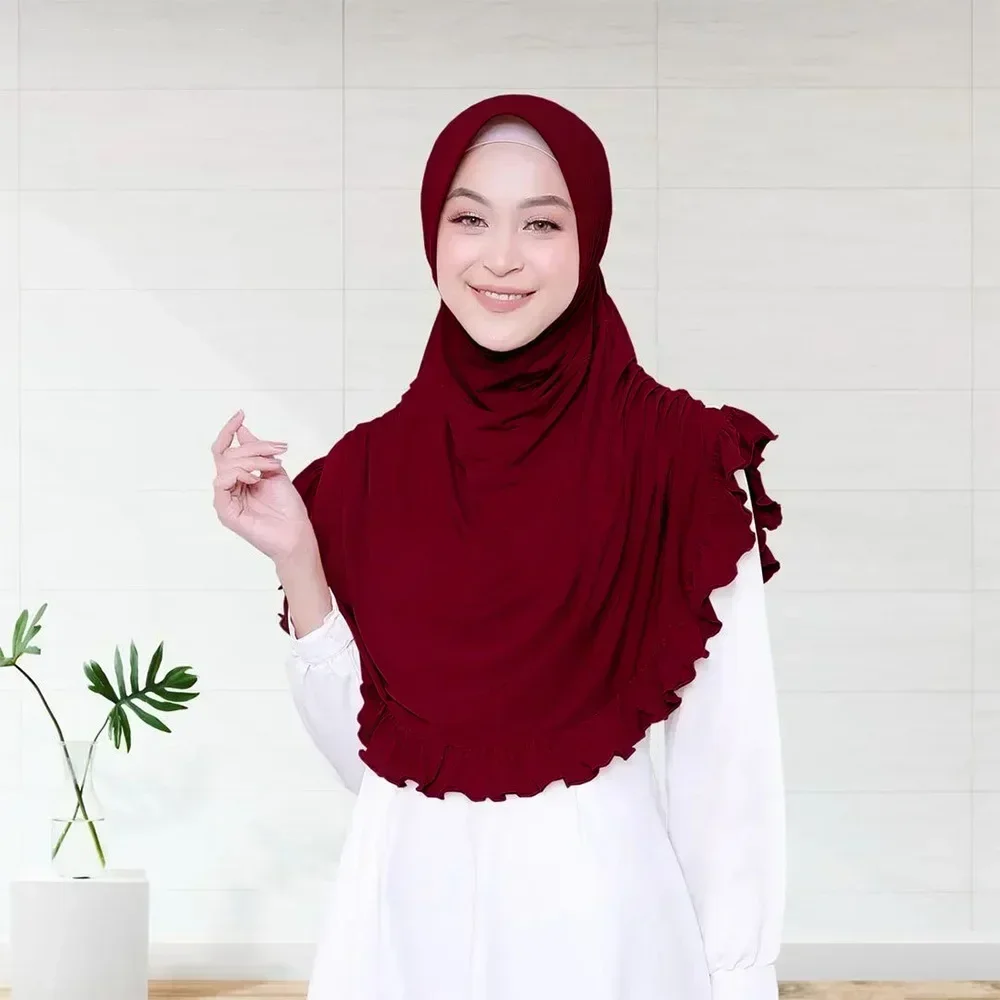 

One Piece Amira Women Ruffles Muslim Hijab Ramadan Islam Pray Hijabs Turban Head Wrap Shawls Instant Scarf Eid Ramadan Niqab Cap