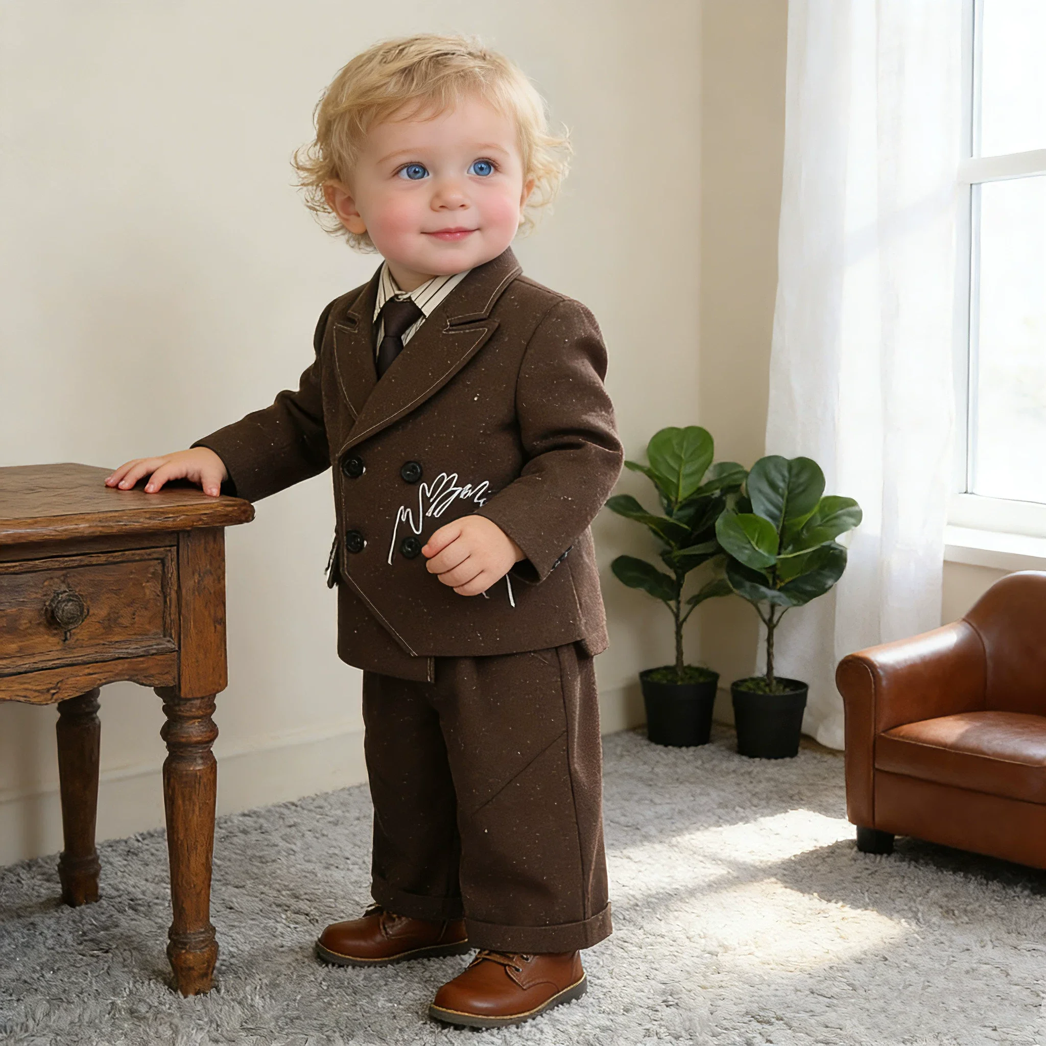 80-150 Little Kids Spring Jacket Vest Pants Tie Wedding Dress Boys First Birthday Photography Suit Children Performance Costume