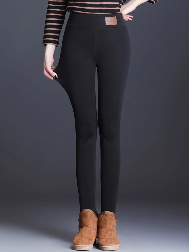 Women Winter Thermal Leggings Black Lamb Fleece Seamless High Waist Thick Legging Simplicity Comfortable Elastic Solid Pants