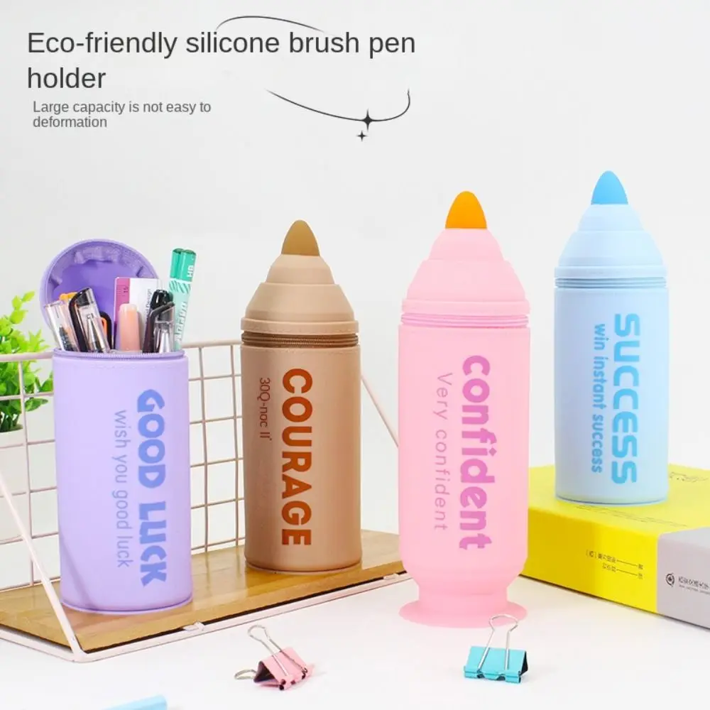 Stationery Storage Box Marker Pen Shape Pen Holder Detachable Suction Cup Pencil Pot Colorful Silicone Makeup Brush Holder Gift