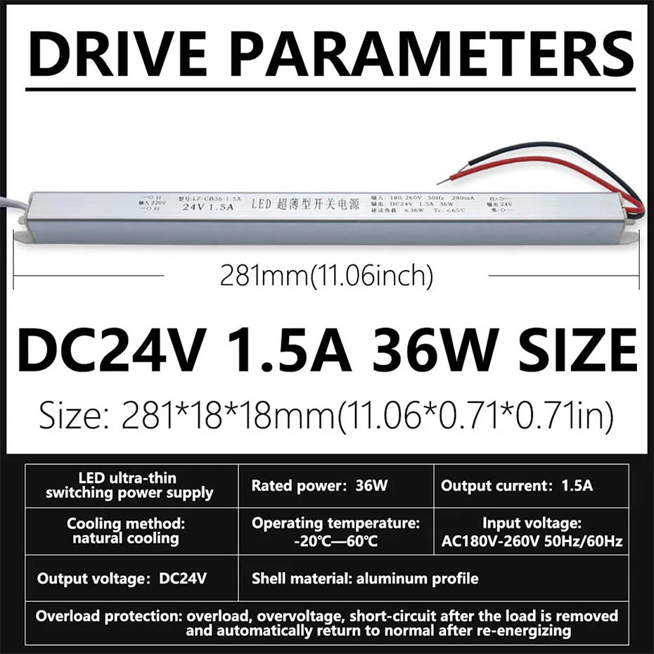 DC12V/24V Ultradünnes Schaltnetzteil 12W 24W 36W 60W 72W AC220V Beleuchtungstransformator 1A 1,5A 2A 2,5A 3A 5A 6A LED-Treiber – Detail 7