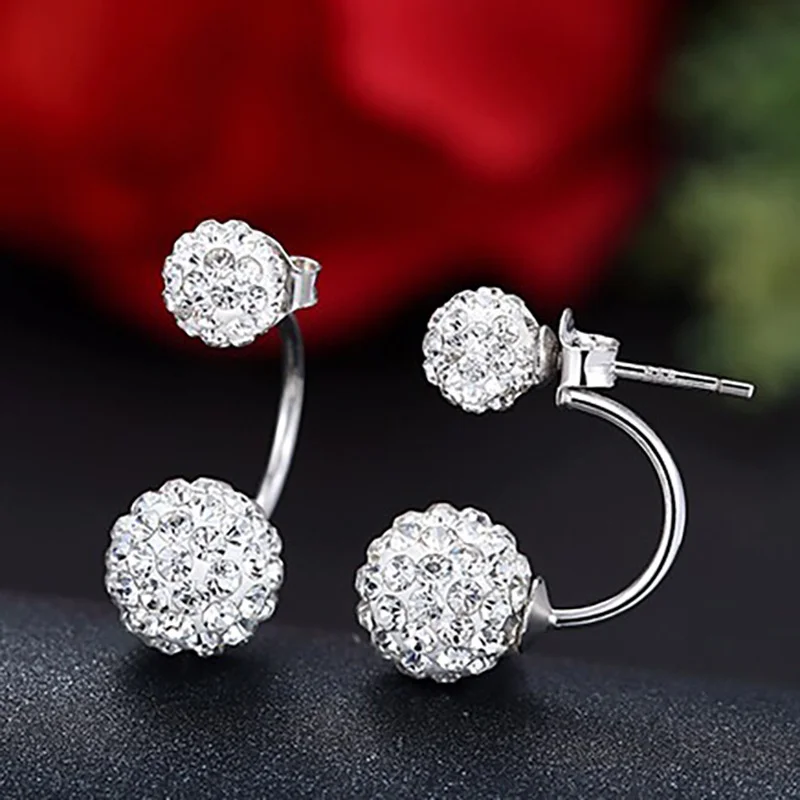Promotion Silver Color Fashion U Bend Shiny Shambhala Ball Ladies Stud Earrings Jewelry Allergy Free Wholesale Gifts