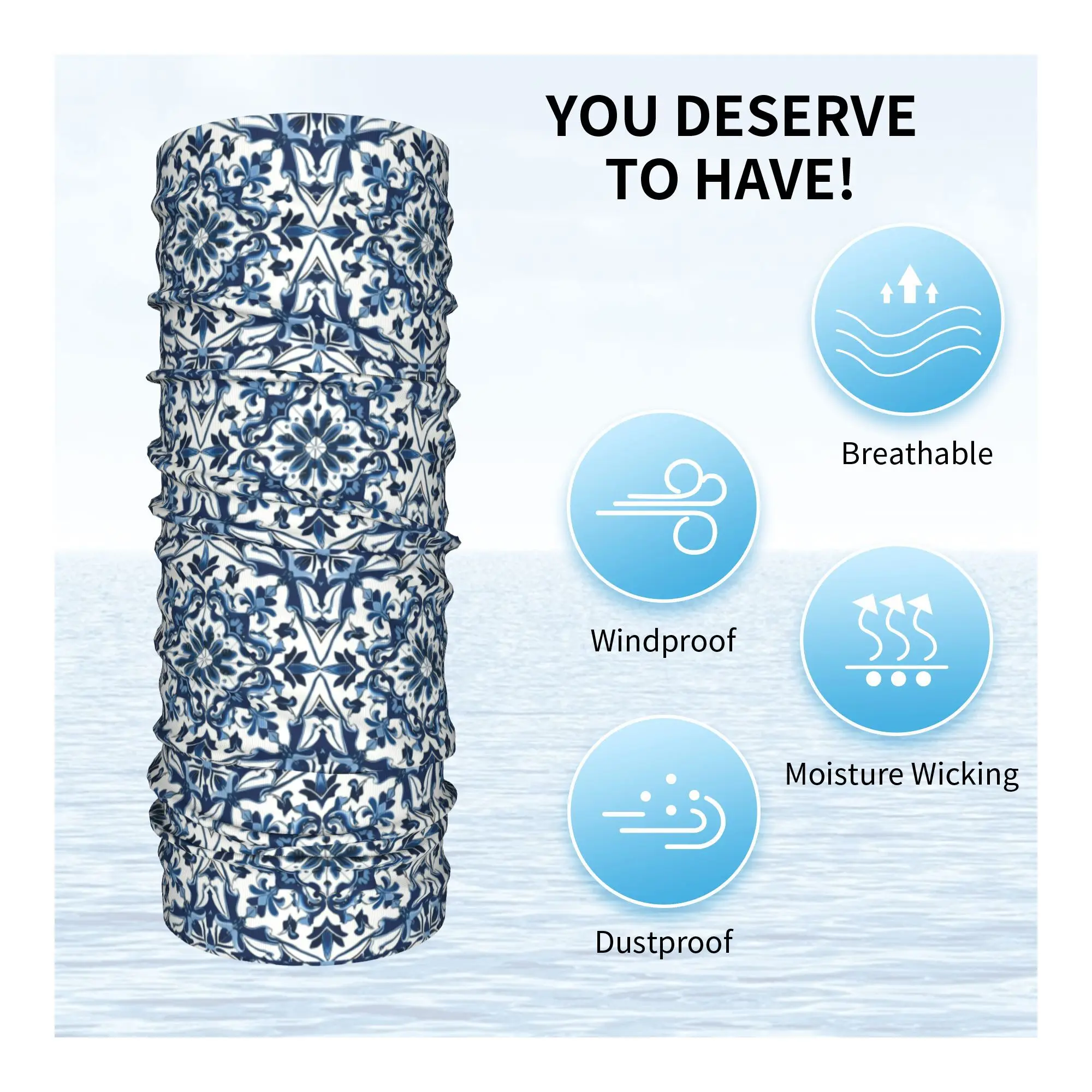 Blauw en wit Majolica-patroon Bandana Nekhoes Magische sjaal Multifunctioneel bivakmuts Wandelen Vissen Unisex Volwassen Ademend