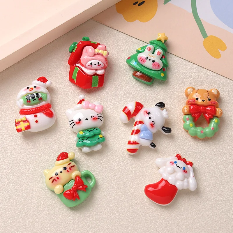 10Pcs/set Sanrioed My Melody Hellokitty Pochacco Cinnamoroll DIY Resin Accessories Christmas Hair Clip Phone Case Accessories