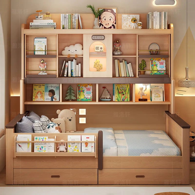 Children's Mother and Child Integrated Wardrobe Bed with Guardrail Space Saving Tatami Bed Girl Tree House Princess