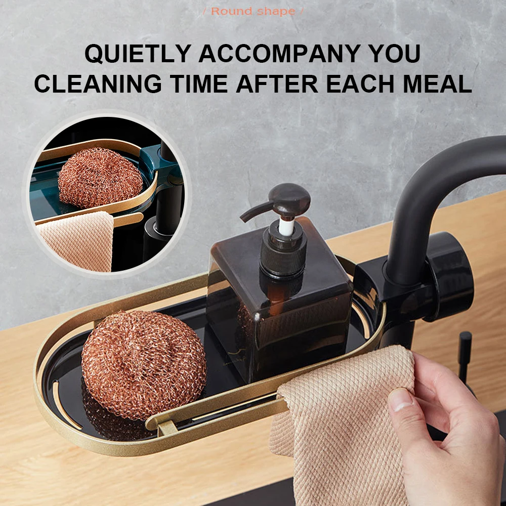 Kitchen Faucet Storage Rack Adjustable Black Gold Soap Drain Rack for Bathroom Home Organizer Accessories Drainer Storage Soap