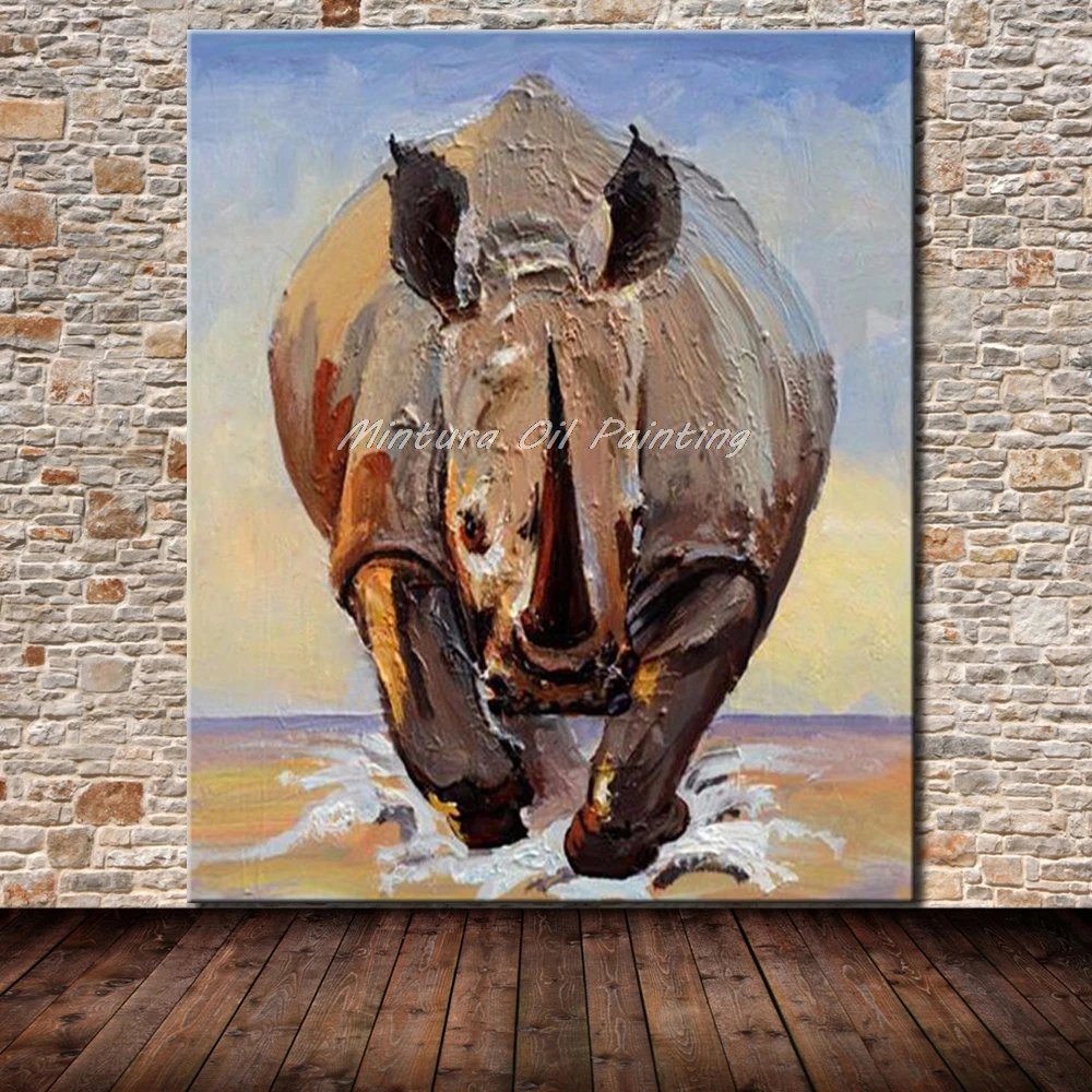 

Mintura,Art Wall Decor Oil Painting on Canvas,Modern Abstract Pictures Pop Art Hand-Painted Rhino Animal Oil Paintings No Framed