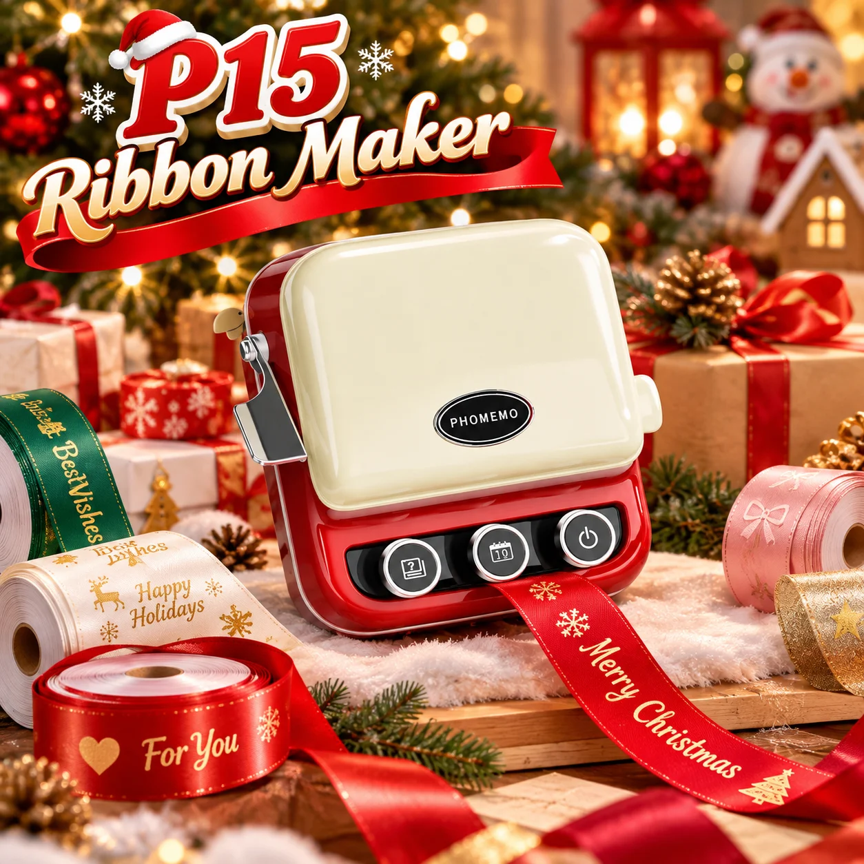 Phomemo P15 Ribbon Label Maker for Gift Wrap & Business, Print Custom Satin Ribbons and Labels for Premium Packaging