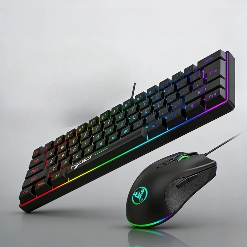 61 Keys Wired Gaming Keyboard and Mouse Set with Luminous Backlight for Office and Gamers клавиатура геймерская souris gaming