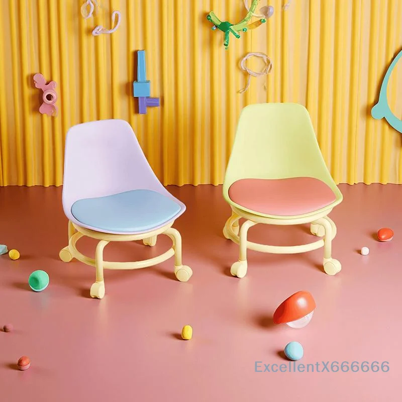 Caster Stool With Casters, Small Household Stool, Children's Stool With Casters, Lazy Round Stool