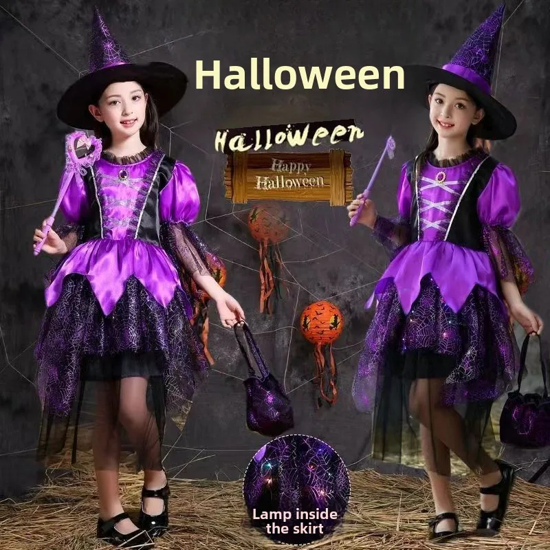 

loween Witch Costume Girls' Princ Outfit Children's Masquerade Par Dr up Clothes Small Witch Skirt Stage Costume