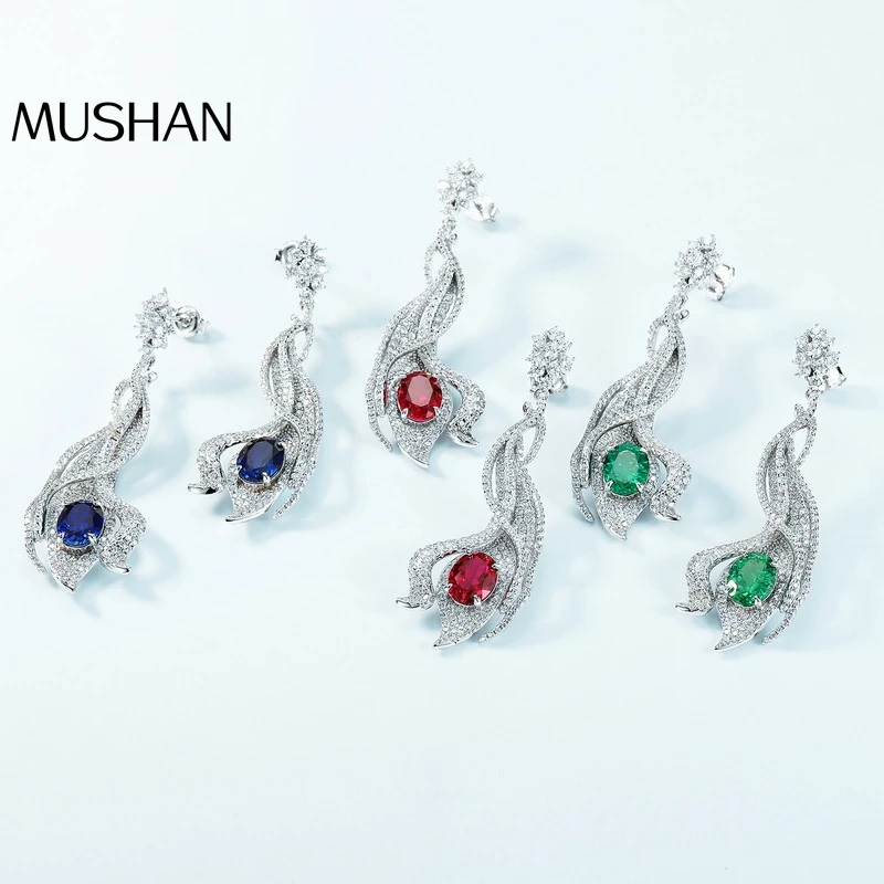 

MuShan Jewelry 925 Sterling Silver Earrings Lab Grown Emerald Oval Formal Wear for Women 18K Gold Plated Anniversary Earrings