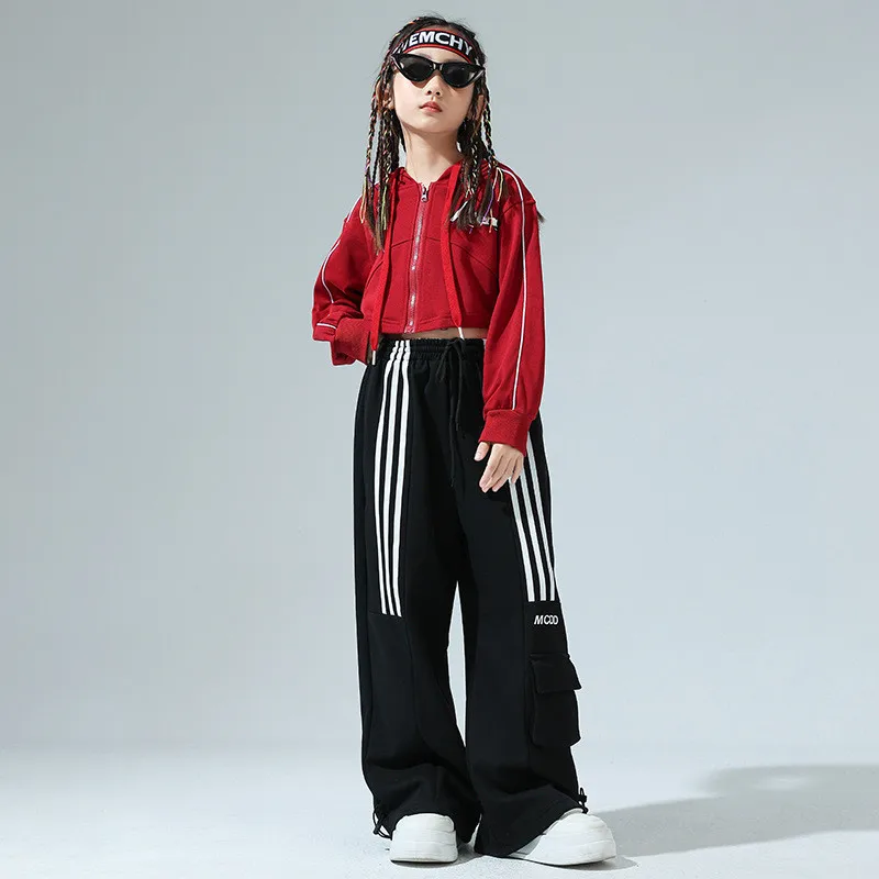 Kids Hip Hop Clothing Green Lace Up Long Sleeve T Shirt Crop Top Green Casual Cargo Pants for Girls Jazz Dance Costumes Clothes