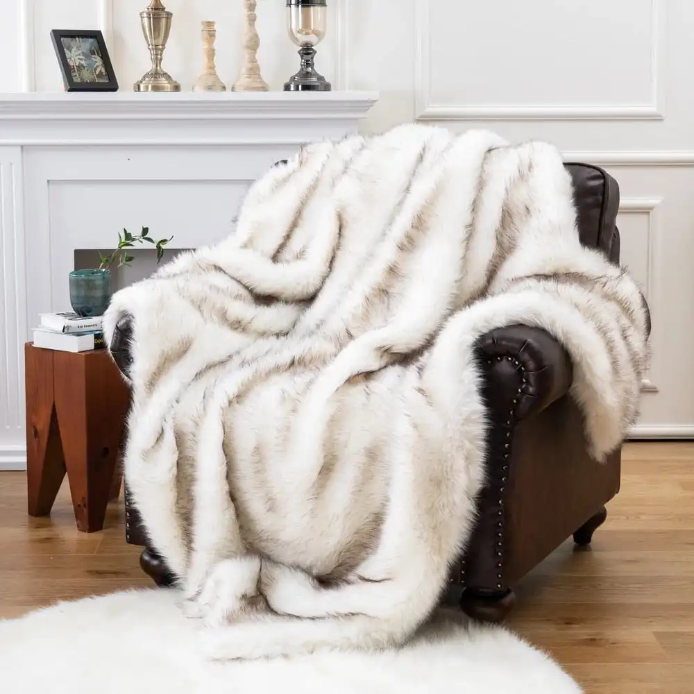 

Faux Fur Blanket Plaid Blanke Sofa Luxury Faux Fox Fur Blankets Winter Thicken Warm Cozy Bedspread on the Bed Home Decor