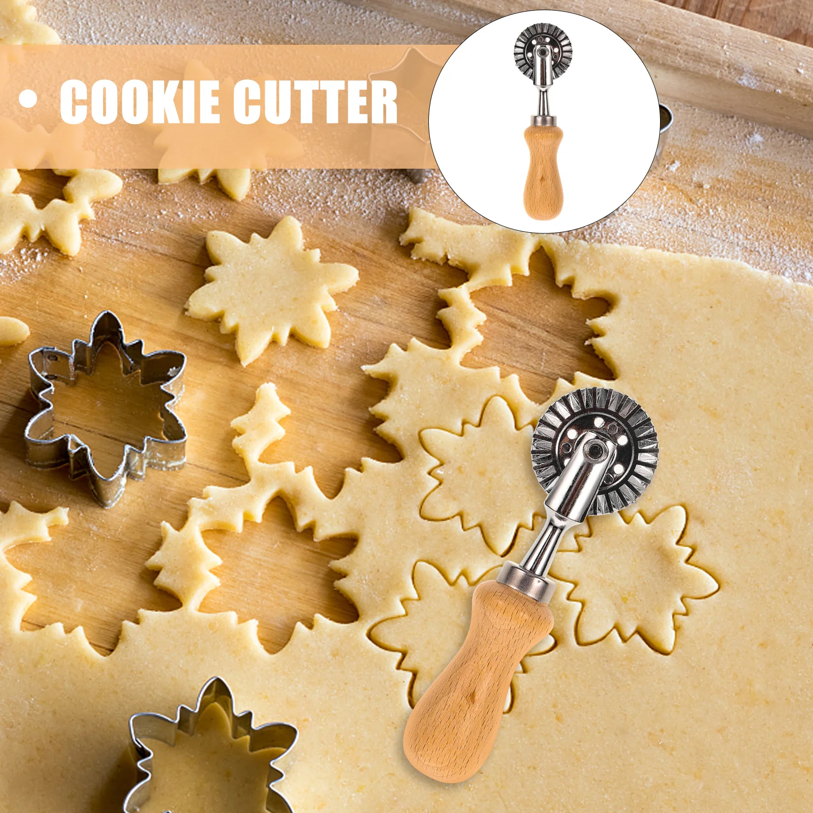 

Stainless Steel Biscuit Cutter Embossed Mold Baking Tool Wooden Handle Cookie Pastry Dessert Mold Rolling Wheel Biscuit Cutter