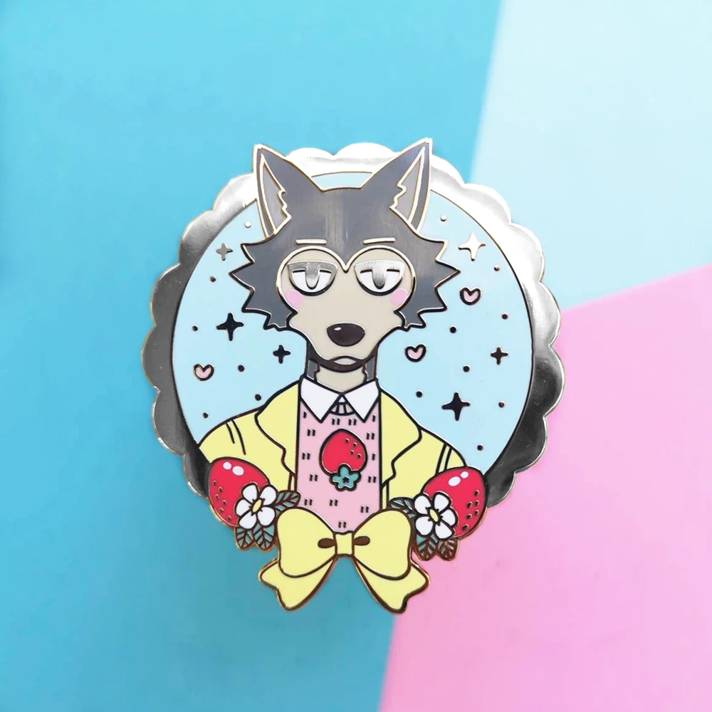 BEASTARS Legoshi Hard Enamel Pin Kawaii Cartoon Animal Strawberry Big Bad Wolf Brooch Accessories Anime Fan Collect Jewelry Gift