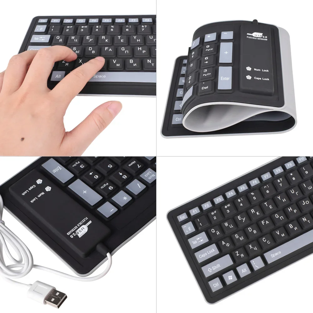 Teclado ruso de 103 teclas, Teclado de silicona con diseño USB, Teclado Flexible con cable, PC de escritorio, portátil, tableta, Teclado inglés y