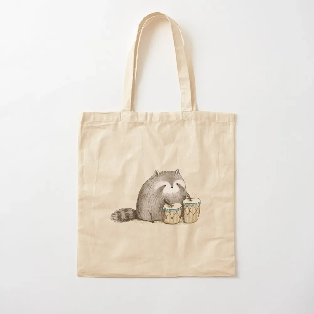 Raccoon on Bongos Tote Bag cute tote woman great shopping bags foldable