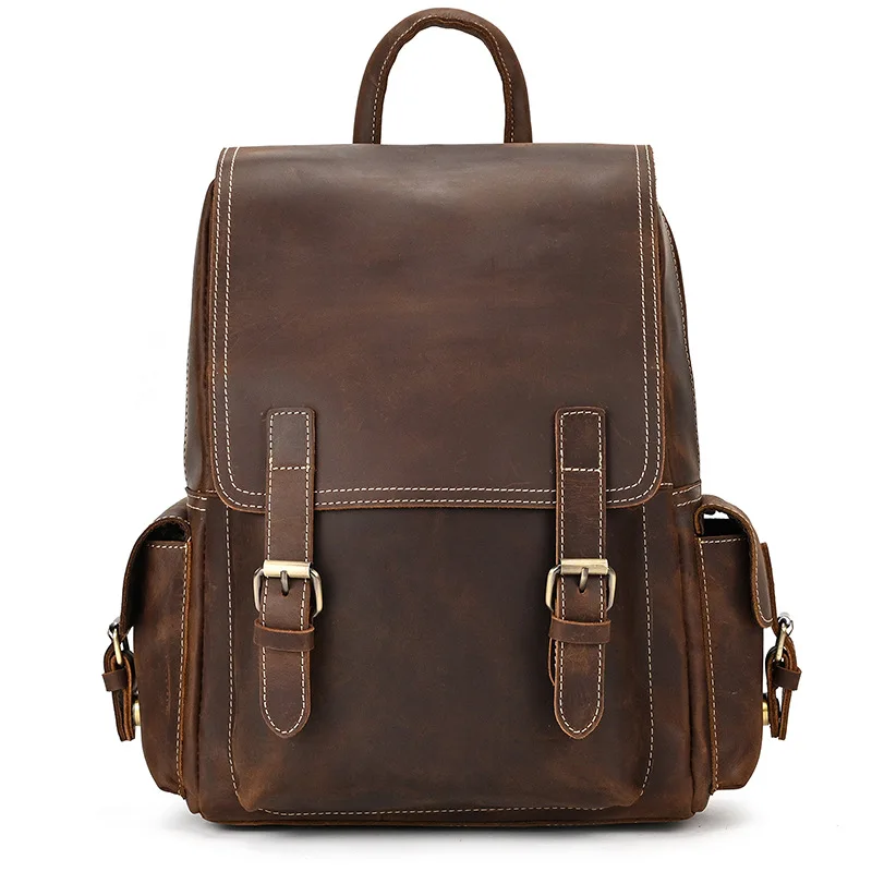 

Retro Crazy Horse Leather Backpack Men Genuine Leather Large Capacity Travel Daypack Unisex School Bag Fashion Knapsack