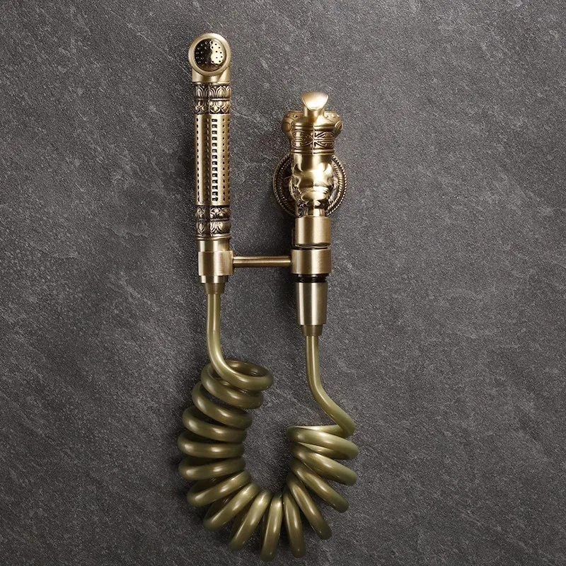 Tuqiu Hand Held Bidet Sprayer Douche Toilet Kit Antique Bronze Brass Shattaf Shower Head Copper Valve Set Jet Bidet Faucet Set